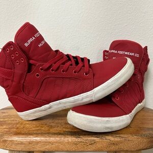 Supra Musks 001 Red High Top Canvas Lace-Up Sneakers
